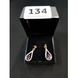 9 CT GOLD AMETHYST AND DIAMOND EARRINGS