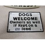 Cast iron sign 'Dogs Welcome'