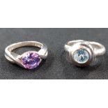 SILVER + AMETHYST RING AND BLUE TOPAZ RING