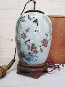 Antique oriental hand painted vase converted to lamp