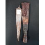 ANTIQUE BLADE AND DETAILED LEATHER SHEATH