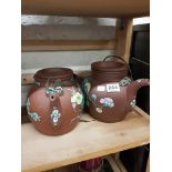 2 painted oriental tea pots
