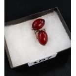 PAIR VINTAGE SILVER CHERRY AMBER EARRINGS