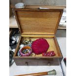 Old wooden jewellery box and contents