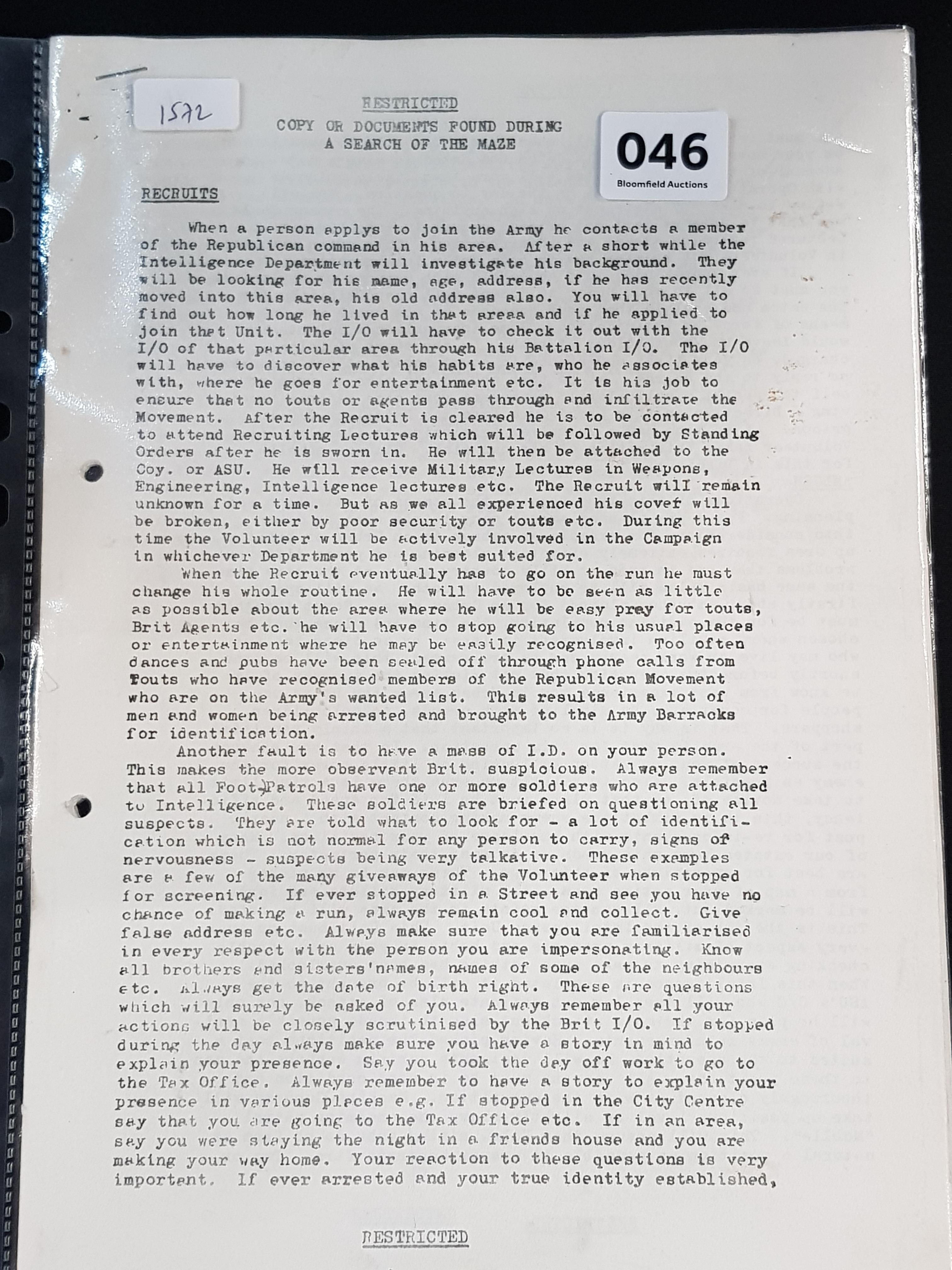 COPY OF DOCUMENTS FOUND DURING SEARCH OF THE MAZE PRISON