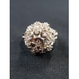 VINTAGE 14CT WHITE GOLD + DIAMOND CLUSTER RING, 10 GRAMS