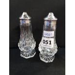 PAIR OF CUT GLASS SILVER TOPPED SALT AND PEPPER