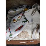 LARGE BOX LOT OF ANTIQUE LINEN