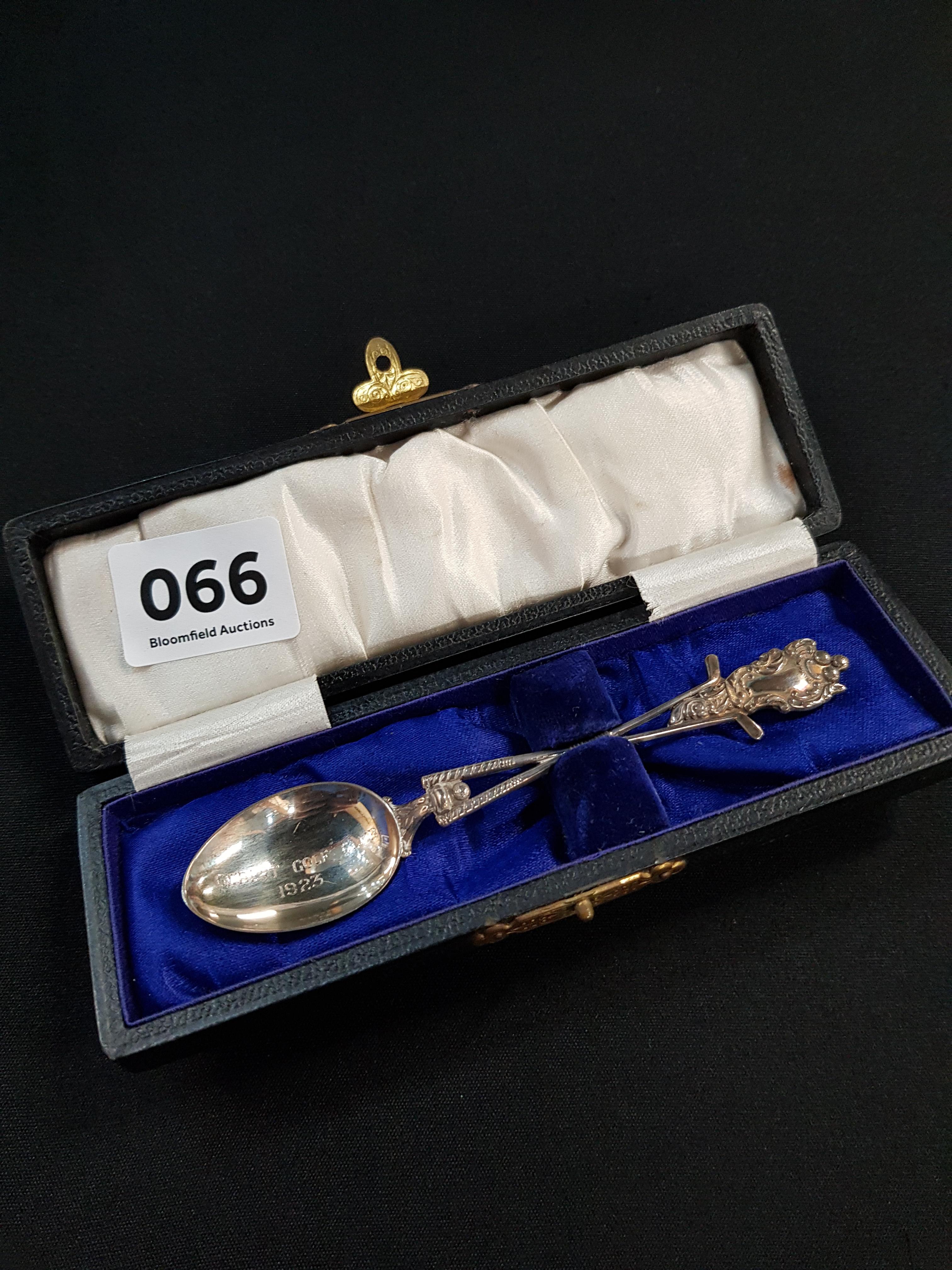 ANTIQUE CASED SILVER GOLFING SPOON
