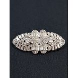 DECO RHODIUM PLATED DRESS CLIP BROOCH