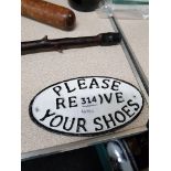 CAST IRON SIGN 'PLEASE REMOVE YOUR SHOES'