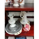 SHELF LOT TO INCLUDE BELLEEK, COLLECTORS PLATES AND DOULTON FIGURE