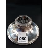 SILVER INKWELL WITH DECORATIVE INLAY AND TORTOISE SHELL