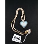 LALIQUE HEART DROP ON PEARL CHAIN