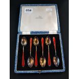 WALKER AND HALL ANTIQUE SILVER AND ENAMEL SPOONS