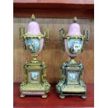 PAIR OF HAND PAINTED CLOCK URNS
