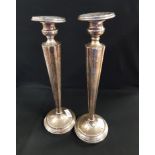 PAIR OF EARLY 1920'S ART DECO HAMMERED GEOMETRIC SILVER CANDLESTICKS HEIGHTS 25CM