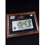 FRAMED GREAT BRITAIN STERLING COLLECTION £1 NOTE & 3 PENCE OF SILVER
