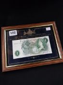 FRAMED GREAT BRITAIN STERLING COLLECTION £1 NOTE & 3 PENCE OF SILVER