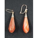 PAIR OF GOLD & CORNELIAN STONE EARRINGS