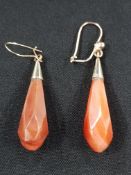 PAIR OF GOLD & CORNELIAN STONE EARRINGS