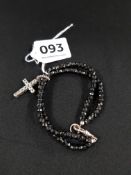 JET BEAD SILVER BRACELET WITH CROSS