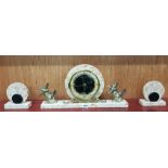 ART DECO MARBLE MANTLE CLOCK WITH GARNITURES