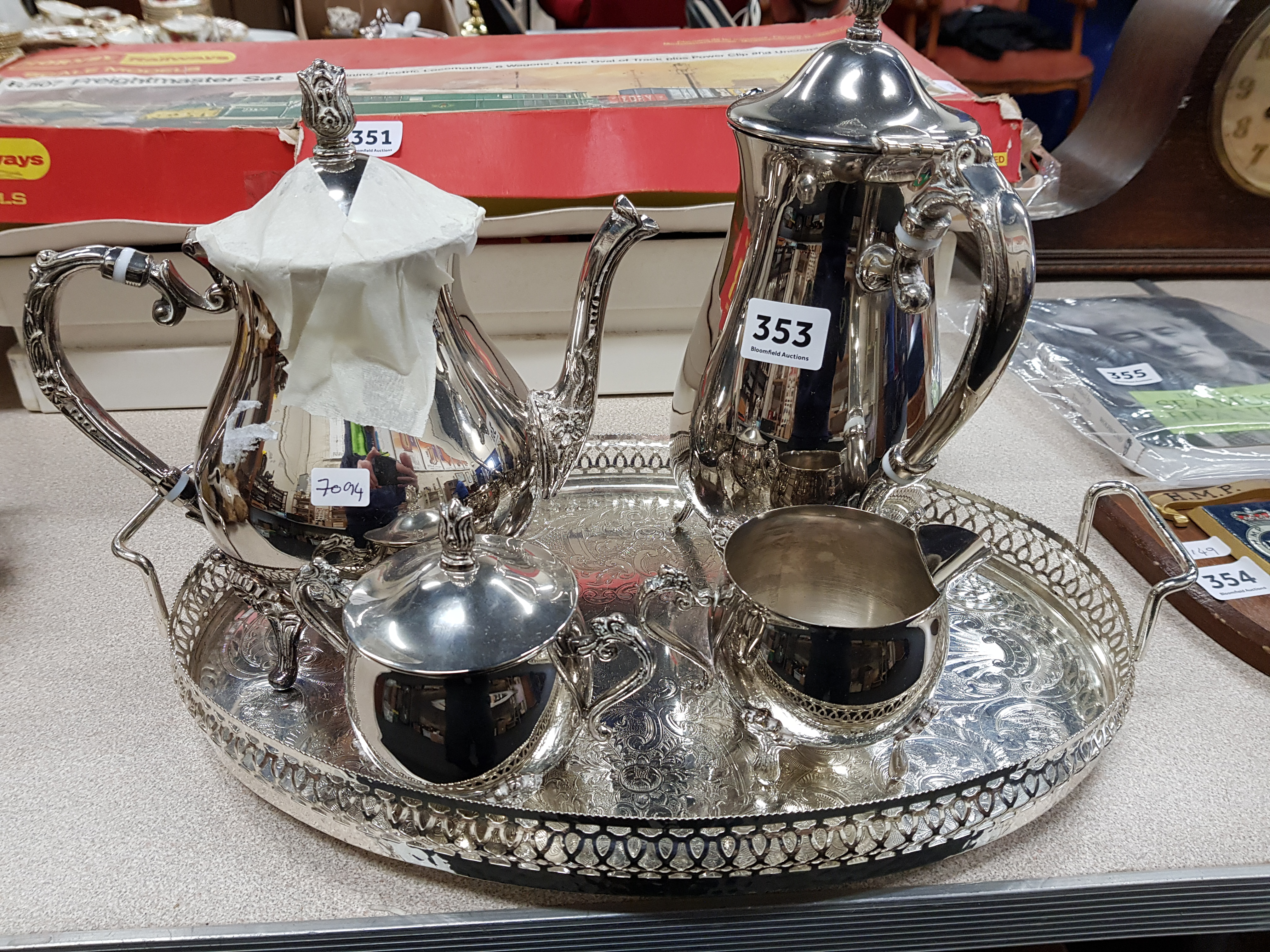 SILVER PLATE TEA SERVICE ON TRAY