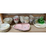 SHELF LOT PART CHINA TEA SETS AND TV CUPS AND SAUCERS