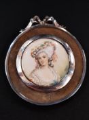 SILVER MOUNTED HAND PAINTED SIGNED MINIATURE ON IVORY CIRCA 1898 LONDON (POSSIBLY MOCREY)