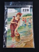 4 ANTIQUE 1920'S RUSSIAN POSTCARDS OF LADIES IN PERIOD SWIMSUITS AT THE BEACH