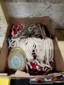 BOX MASONIC RIBBONS, CARDS, CUFF PATCHES AND SINGER SEWING MACHINE