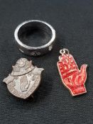 SILVER UVF RING, A BADGE AND RED HAND OF ULSTER