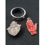 SILVER UVF RING, A BADGE AND RED HAND OF ULSTER