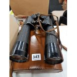 ANTIQUE NAVAL BINOCULARS AND CASE