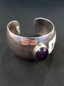 LARGE SILVER CUFF BANGLE WITH AMETHYST STONE