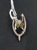 SILVER AND CONNEMARA MARBLE SHAMROCK BROOCH