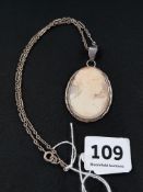 SILVER MOUNTED CAMEO AND CHAIN