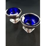 PAIR OF SILVER SALTS WITH BLUE LINERS 60GRAMS OF SILVER