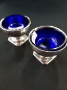 PAIR OF SILVER SALTS WITH BLUE LINERS 60GRAMS OF SILVER