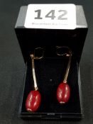 PAIR OF CHERRY AMBER ANTIQUE GOLD EARRINGS
