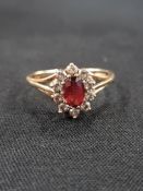 9CT GOLD GARNET AND CZ RING