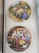 2 HAND PAINTED ANTIQUE POT LIDS 'THE CAVALIER ' AND 'A LETTER FROM HIS DIGGINGS'