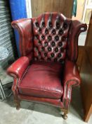 OX BLOOD LEATHER BUTTON BACK CHESTERFIELD CHAIR