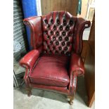 OX BLOOD LEATHER BUTTON BACK CHESTERFIELD CHAIR