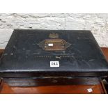 ANTIQUE LEATHER DOCUMENT BOX INSCRIBED 'GOVERNMENT OF HONG KONG'