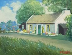 OIL ON CANVAS - IRISH COTTAGE BY J J O'NEILL