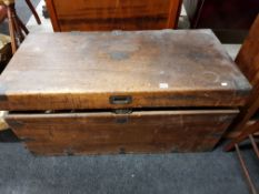 LARGE ANTIQUE BRASS BOUND TRUNK