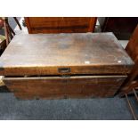 LARGE ANTIQUE BRASS BOUND TRUNK