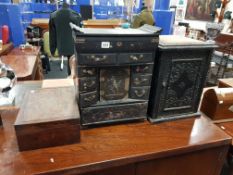 2 ANTIQUE MINIATURE CHESTS AND VICTORIAN BOX